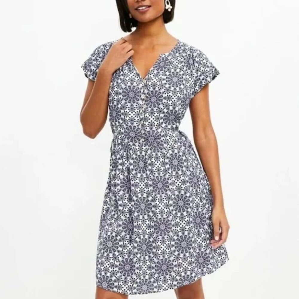 Loft Midi Dress Women M Blue Floral Resortwear New Cottagecore Festival Nautical
